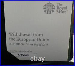 SILVER PROOF 2020 Brexit 50p FDC in Royal Mint Box with COA. Withdrawal from EU