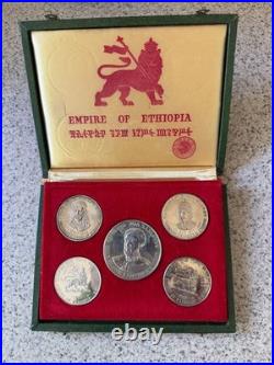 Scarce 1972 Ethiopia Silver Proof Set (5) With Original Box