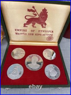Scarce 1972 Ethiopia Silver Proof Set (5) With Original Box & COA