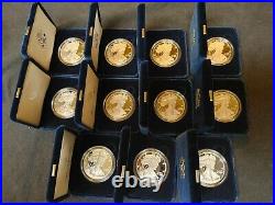 Set of 1986-2019 American Silver Eagle Proof 1 Oz Box & COA Collection