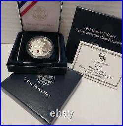 Silver 2011 dollar Medal of Honor commemorative Proof P US Mint box + US Pins