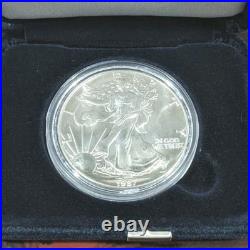 Silver Eagle 1987 BU+ Proof-Like Condition, Second Year, Key Date, Velvet Box