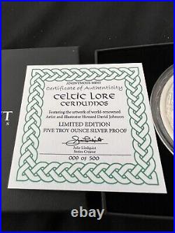 Silver Proof Cernunnos 5oz Celtic Lore Proof COA 09/500 Limited Edition Rare Box