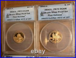 Silver Proof Set 2009 S 18-Coin ANACS PR70 DCAM Frist Release & Presentation Box