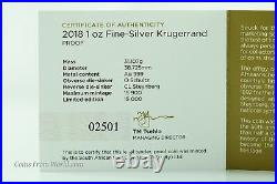 South Africa 2018 1 Rand Krugerrand 1oz. Silver Proof Coin Coa Box