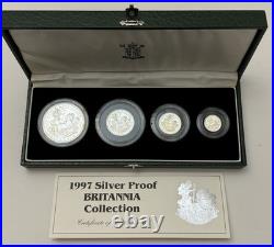 Stunning 1997 FIRST YEAR SILVER PROOF BRITANNIA 4 COIN SET BOX AND COA