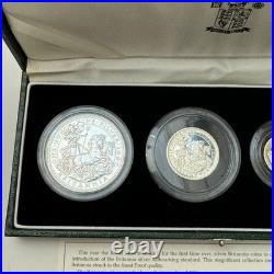 Stunning 1997 FIRST YEAR SILVER PROOF BRITANNIA 4 COIN SET BOX AND COA