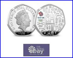 TEAM GB 2021 UK 50p Silver Proof Piedfort Colour Coin BOX & COA