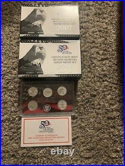 Ten (10) 2007 S US Mint 50 State Quarters Silver Proof Sets with Box & COA