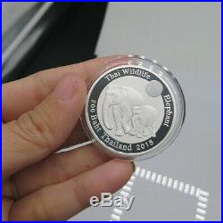 Thailand Coin Proof Silver 200 Baht 2016 Thai Wildlife Elephant Unc+box