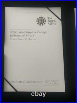 The Royal Mint 2008 Emblems of Britain Silver Proof Coin Set Presentation Box