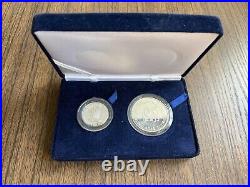 UAE Dubai National Bank 35th Anniversary Silver 25 + 50 Dirhams 1998 PROOF Box