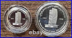 UAE Dubai National Bank 35th Anniversary Silver 25 + 50 Dirhams 1998 PROOF Box