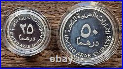 UAE Dubai National Bank 35th Anniversary Silver 25 + 50 Dirhams 1998 PROOF Box