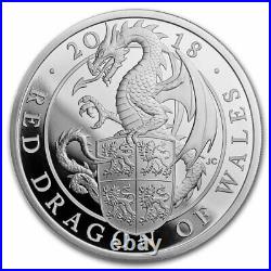 UK 2018 Queen's Beasts Red Dragon of Wales 1 Oz Silver Proof /No Box
