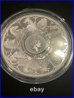 UK 2021 Queen's Beast Completer 10 Pounds Five Ounce Silver Proof W Box & COA