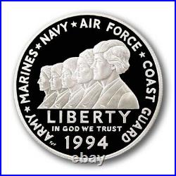 USA Veterans Commemorative 3 Coins 1994 Proof Silver Dollars Mint Box & COA