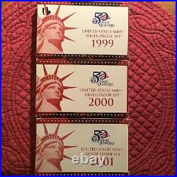 US Mint 1999s, 2000, 2001, Silver Proof Sets Complete with Box & COA US Mint 1999s, 2000, 2001, Silver Proof Sets Complete with Box & COA