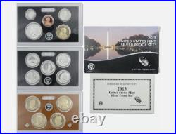 US Mint 90% Silver Proof Coin Set With Box and COA 2013 Uncirculated Estate Lot