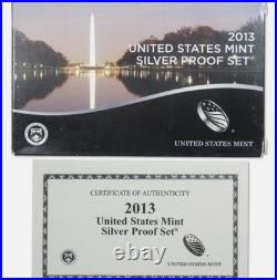 US Mint 90% Silver Proof Coin Set With Box and COA 2013 Uncirculated Estate Lot