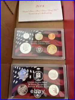 US Mint Silver Proof Set Box 1999-2008 See Photos