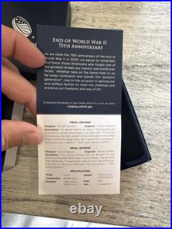 US Mint WWII 75th Anniversary Silver Proof Medal 2020 20XH with COA Box NEW