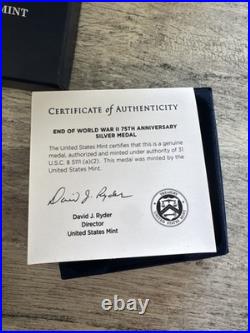 US Mint WWII 75th Anniversary Silver Proof Medal 2020 20XH with COA Box NEW