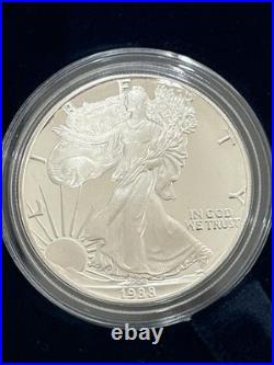 U. S. Mint 1988 American Eagle 1 oz Silver Proof Coin with Box & Case