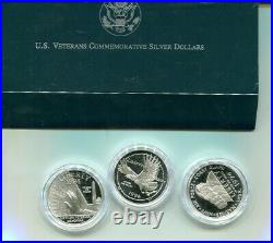 U. S. Veterans 1994 Commemorative Silver 3 Coin Proof Original Box 4643m