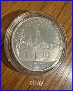Uncirculated 1994 U. S. Mint Veterans Silver Proof 3 Silver Dollar Set Box & COA