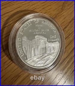 Uncirculated 1994 U. S. Mint Veterans Silver Proof 3 Silver Dollar Set Box & COA