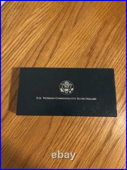 Uncirculated 1994 U. S. Mint Veterans Silver Proof 3 Silver Dollar Set Box & COA