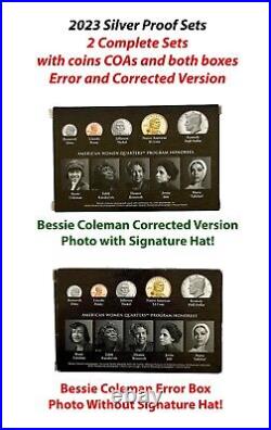 Unique! Two 2023 Silver Proof Sets with Bessie Coleman Error & Corrected Boxes