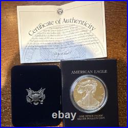 United States Mint 1999 American Eagle 1 oz. 999 Silver Proof Coin Box & COA
