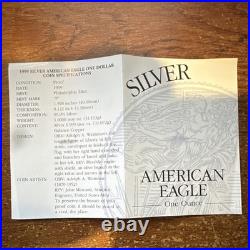 United States Mint 1999 American Eagle 1 oz. 999 Silver Proof Coin Box & COA