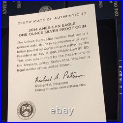 United States Mint 2014 American Eagle $1 1 oz. 999 Silver Proof Box COA