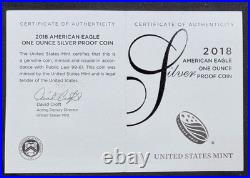 United States Mint 2018 American Eagle Silver Proof Coin withBox & Certificate