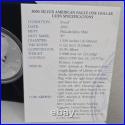 United States Mint American Eagle 2000 1 oz Silver Proof Coin with Box & Cert