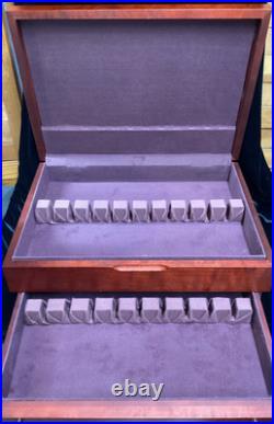 Vintage Mahogany Wood Flatware Storage Chest Box Tarnish Proof Sterling Silver