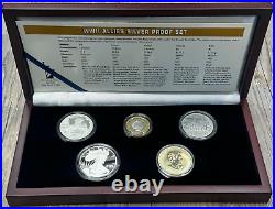 WW2 Allies Silver Proof Set of 5 2005 Silver Proof Coins in Cherrywood Box & COA WW2 Allies Silver Proof Set of 5 2005 Silver Proof Coins in Cherrywood Box & COA