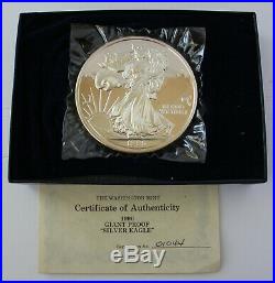 Washington Mint 1990 Giant Silver Eagle Proof 16 Troy Ounces Sealed Box & Coa
